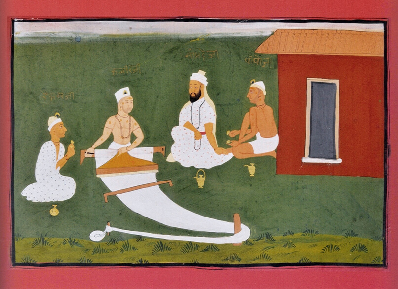 Namdev (second from right) with other bhagats of Hinduism: Ravidas, Kabir and Pipa.